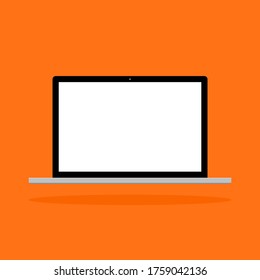 laptop computer with blank white screen isolated on orange color background. vector illustration 