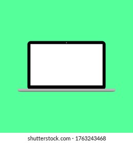 ordenador portátil con pantalla blanca en blanco aislado en fondo verde. ilustración vectorial  