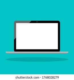 laptop computer with blank white screen isolated on green background. vector illustration