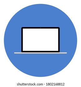 laptop computer with blank white screen on blue circle icon isolated on white background. vector illustration