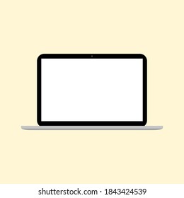 laptop computer with blank white screen isolated on yellow background. vector illustration