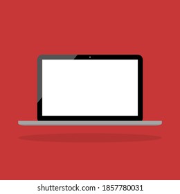 laptop computer with blank white screen isolated on red background. vector illustration
