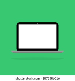 laptop computer with blank white screen isolated on green background. vector illustration