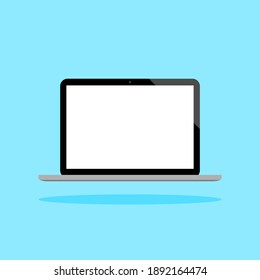 ordenador portátil con pantalla blanca en blanco aislado en fondo azul. ilustración vectorial