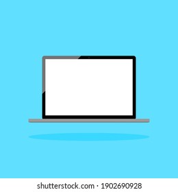 laptop computer with blank white screen isolated on blue background