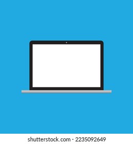 laptop computer with blank white screen isolated on blue background