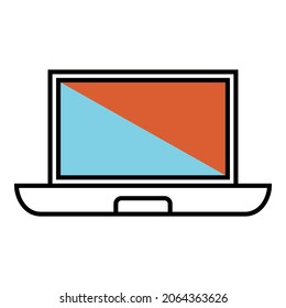 Computadora portátil con ilustración de diseño de símbolo vectorial de icono en color azul y naranja.