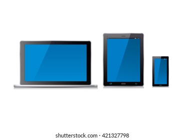 Laptop computer and blue screen. Vector Illustration.