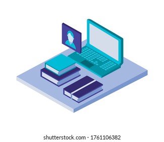laptop computer with books icon vector illustration design