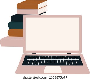 laptop computer with books isolated icon vector illustration design 