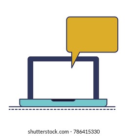 laptop computer with bubble dialogue in colorful silhouette