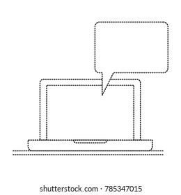 laptop computer with bubble dialogue in monochrome dotted silhouette