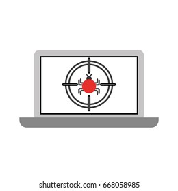 laptop computer with bug infection virus icon