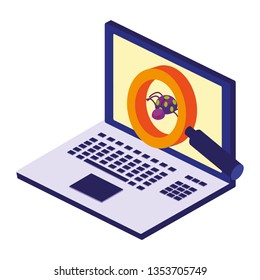 laptop computer with bug and magnifying glass