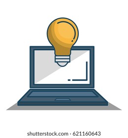 laptop computer with bulb isolated icon