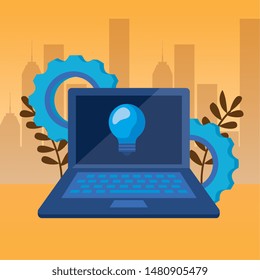 laptop computer with bulb light