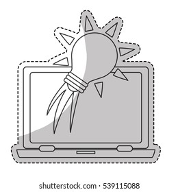 laptop computer with bulb light launching icon over white background. start-up concept. vector illustration