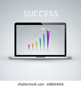 Laptop Computer with Business Diagram Graph analyze to Success
