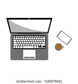 Laptop Computer Business Icon Timework Vector Hot Coffee