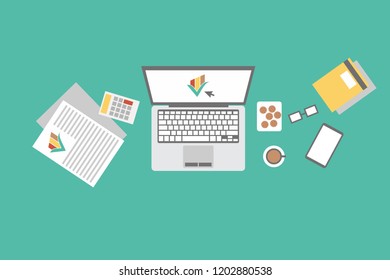 Laptop Computer Business Icon Timework Vector Hot Coffee