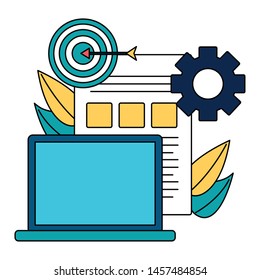 laptop computer business with target vector illustration design