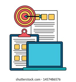 laptop computer business with target vector illustration design