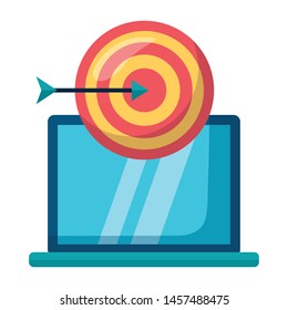 laptop computer business with target vector illustration design