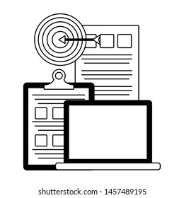 laptop computer business with target vector illustration design