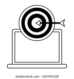 laptop computer business with target vector illustration design