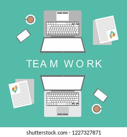 Laptop Computer Business Teamwork Icon Timework Vector Hot Coffee