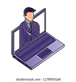 laptop computer with businessman in screen
