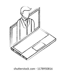 laptop computer with businessman in screen