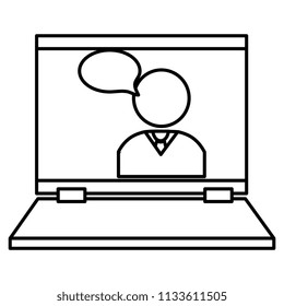 laptop computer with businessman talking