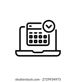 laptop computer with calculator and check mark