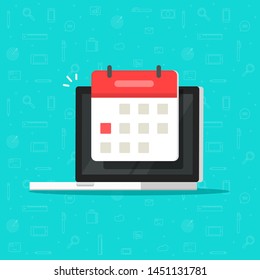 Laptop computer with calendar date or deadline event vector icon isolated flat cartoon