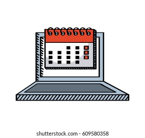 laptop computer with calendar icon over white background. colorful design. vector illustration