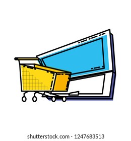 laptop computer with cart shopping