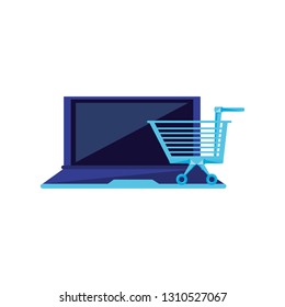 laptop computer with cart shopping