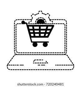 laptop computer with cart shopping