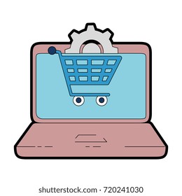 laptop computer with cart shopping