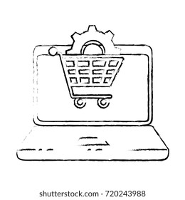 laptop computer with cart shopping