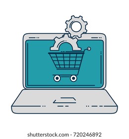 laptop computer with cart shopping
