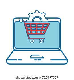 laptop computer with cart shopping