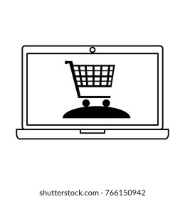 laptop computer with cart shopping