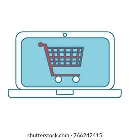 laptop computer with cart shopping