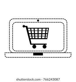 laptop computer with cart shopping