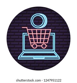laptop computer with cart shopping online