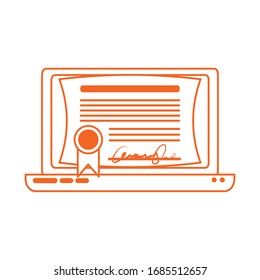 certificado de equipo portátil educación doméstica virtual ilustración vectorial estilo de color línea