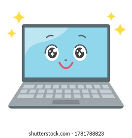 Ein Laptop-Computerfigur gegenüber der Vorderseite. Es ist eine Illustration eines Lächelns.