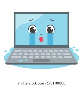 A laptop computer character facing the front.It is an illustration of a crying expression.